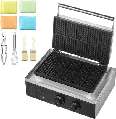 Produktbild von SucceBuy Komerční vaflovač, 10 kusů, obdélníkový, 1550 W, nepřilnavá nerezová ocel, regulace teploty a času, rukojeť, pro restaurace, pekárny, občerstvení, rodinu