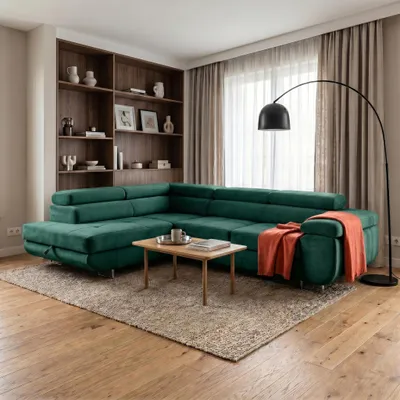 Produktbild von MUFFO Ecksofa WILD L Links mit Schlaffunktion 127x195 Velours Dunkelgrün