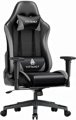 Produktbild von Vittanly Gaming Stuhl, Ergonomischer Gaming Chair Gamer Stuhl mit Kopfstütze und Lendenkissen, Höhenverstellbarer Drehbarer Gaming Sessel Bürostuhl mit 90-165° Rückenlehne einstellbar 150 kg, Grau