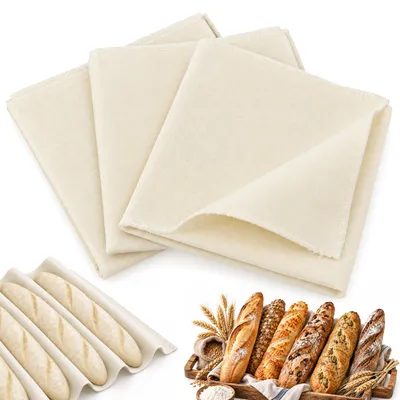 Bäckerleinen Tuch 75x45 cm, 3 Stück, natur, für Brotbacken