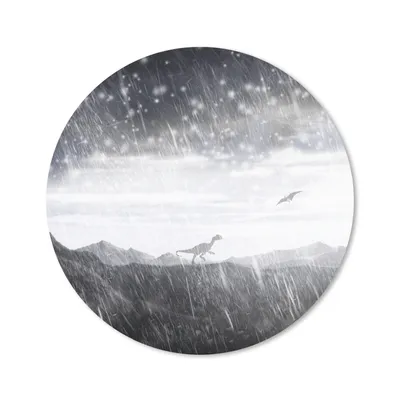 Produktbild von MuchoWow® Mauspad Mousepad Dinosaurier - Schwarz - Weiß - Regen 30x30 cm - Mousepads - Maus Mat - Pad - Mausunterlage - Tischunterlage - Schreibtischmatten