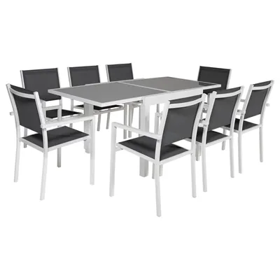 Image de Salon de jardin LAMPEDUSA extensible en textilène gris 8 places - aluminium blanc