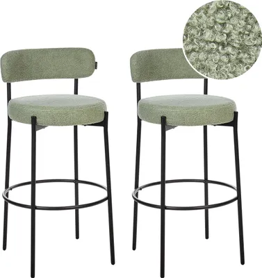 Produktbild von BELIANI Barstuhl 2er Set Hellgrün Bouclé-Bezug und Metall mit Lehne Fußstützen Modernes Design Sitzmöbel Wohnzommer Küche Bar Wohnküche Ausstattung