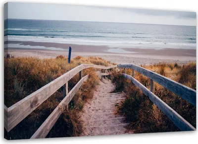 Produktbild von Leinwandbild strand und meer 100x70 cm Feeby beige wandbild bereit zum aufhängen