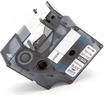 Produktbild von vhbw Schriftband-Kassette kompatibel mit Tyco T107M Etiketten-Drucker 3,5m x 19mm Schwarz auf Weiß, Nylon