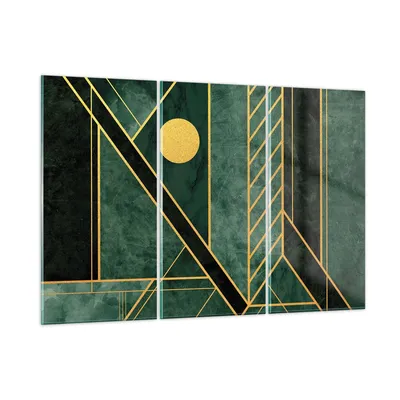 Produktbild von Bilder auf glas - 3 Teile - Grün Stück geometrisch - 165x110cm - Glasbilder - Wandbilder - Bilder - zum Aufhängen bereit - Wanddekoration aus Glas - Glas Bilder - Wandbild auf Glas - GCE165x110-4797