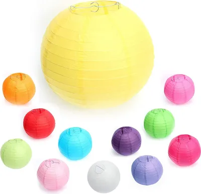 Produktbild von 10 Stuecke Papier Laterne Lampions 10" (25 cm) Gelb, rund Lampenschirm Dekoration Papierlaterne fuer Hochzeit Geburtstag Party Garten