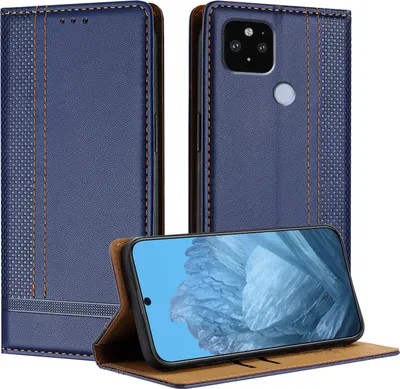 Produktbild von Handyhülle für Google Pixel 5 XL Leder Flip Klappbare Schutzhülle mit Standfunktion Blau