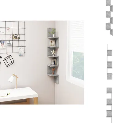 Immagine prodotto di vidaXL Mensola a muro angolare grigio cemento 20x20x127,5 cm materiale a base di legno - Mensole a muro