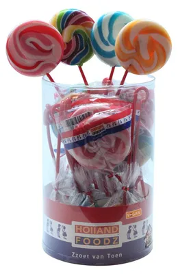 Obrázek produktu pro Holland Foodz Spiral Lolly Balení po 25 1000 g - Barevná spirálová lízátka, ovocná