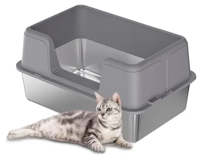 Immagine prodotto di Lettiera per gatti GarveeMore, in acciaio inossidabile, extra grande, lettiera parzialmente chiusa