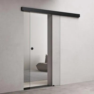 Produktbild von doporro Glasschiebetür komplettset 102,5 x 205cm Schiebetür mit ESG 15mm Wandabstand Zimmertür Glas Klarglas mit Muschelgriff Schwarz