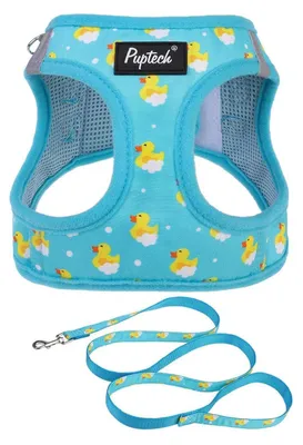 Image de Harnais et laisse pour chiens de petite à moyenne taille, en maille souple, réfléchissant, motif "Canard Jaune", taille M