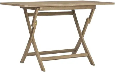Imagen del producto de Mesa de jardín de madera, plegable. Mesa de madera para terraza o balcón, resistente a la intemperie. Mesa de comedor para jardín o balcón, color gris, 120x70x75 cm. Fabricada en madera maciza de teca