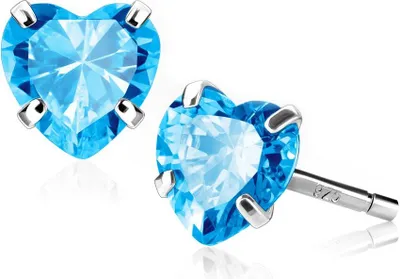 Produktbild von Ohrstecker 925 Sterling Silber Damen Ohrringe Herz Heart Zirkonia Kristall Geschenk silber-aquamarin 6 mm