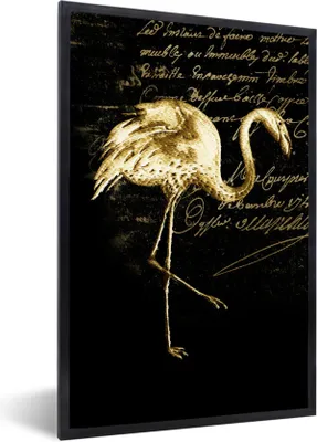 Produktbild von MuchoWow® MuchoWow® Gerahmtes Poster Flamingo - Illustration - Gold 40x60 cm - Poster mit zchwarzem Bilderrahmen - Papierdruck - Wandbilder