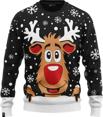 Immagine prodotto di JAP Christmas Maglione di Natale brutto Rudolph la renna - 100% riciclato - Unisex per donna e uomo - Nero - Taglia L