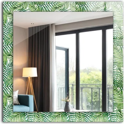 Produktbild von Bedruckter Spiegel - Wandspiegel - Dekorativer - Modern - 60x60 cm - Grüne Palmblätter