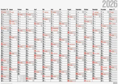 A calendar poster for the year 2026, showing all months in a grid format.