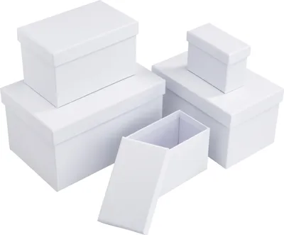 Produktbild von VBS Schachteln "Rechteckig", 5er-Set, Karton, Weiß, ca. 18 x 12 x 10 bis 8 x 4 x 6 cm