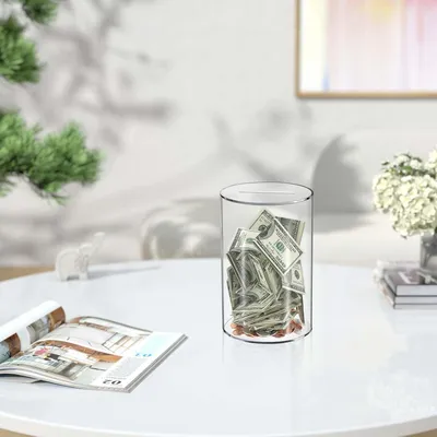 Produktbild von Transparente Spardose 20 x 12 x 12 cm - nicht zu öffnen - Acryl - 2 Etiketten - mittelgroße Spardose - Kinder - Jungen - Erwachsene - Geldgeschenk Spardose Erwachsene