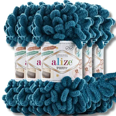 Produktbild von Alize 5x 100g Puffy Wolle, Uni, Häkeln, Stricken (Deep Teal - 646)