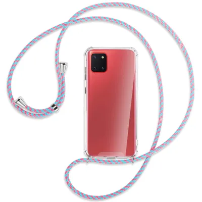 Produktbild von Handykette Backcover-Schutzhülle mit Band (Metall silberfarben) für Samsung Galaxy Note 10 Lite - pink/mint