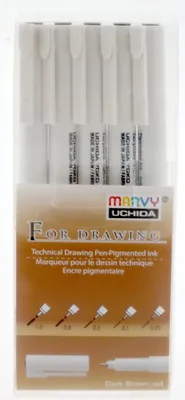 Productafbeelding van Marvy Uchida technische pennen, sepia fineliner set, 5 verschillende maten, bruin