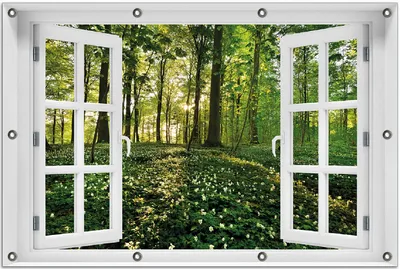 Produktbild von Wallario Outdoor-Poster für Garten oder Balkon 80 x 120 cm: Waldanemonen und Sonnenstrahlen im Wald
