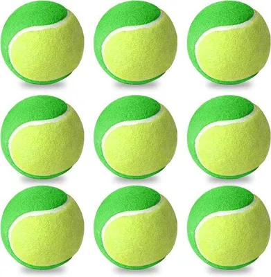 Image de 9 balles de tennis d'entraînement à pression réduite, vertes, pour débutants