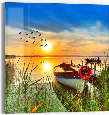 Produktbild von DEQORI Glasbild Echtglas 30x30 cm 'Boot am Steg auf Madeira' Wandbild Bild modern Deko