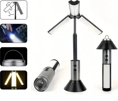 Produktbild von 2-in-1einziehbare Campingleuchte,tragbare faltbare Campingleuchte,kabellose Taschenlampe,Campingausrüstung,3000mAh LED-Multifunktionslaterne mit Haken