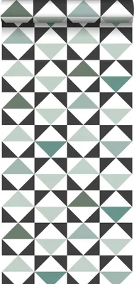 Obrázek produktu pro ESTAhome tapeta grafické trojúhelníky bílá, černá, mátově zelená a mořská zelená - 139096 - 0,53 x 10,05 m