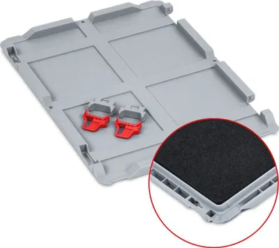 Produktbild von Scharnierdeckel Set Eurobox NextGen mit Schaumstoff und 2 rote Schiebeschnappverschlüsse | BxT 30x40cm | Grau | Eurobehälter, Transportbox, Transportbehälter, Stapelbehälter