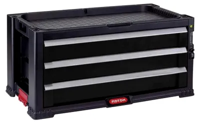 Produktbild von Werkzeugwagen-Aufsatz mit 3 Schubladen, schwarz, 56 x 29 x 26,2 cm, modular, stapelbar, abschließbar, mit Organizer für Kleinteile