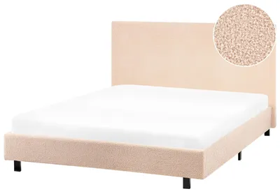Produktbild von BELIANI Polsterbett Beige Bouclé Stoff 120 x 200 cm Mit Lattenrost Hohes Kopfteil Modern Schlafzimmer Stoffbett Bettgestell