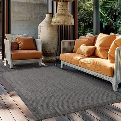 Produktbild von TapisTrend Outdoor- und Terrassenteppiche Schwarz 80x150 cm Teppich, aus Polypropylen, für Küche und Balkon, UV-beständig