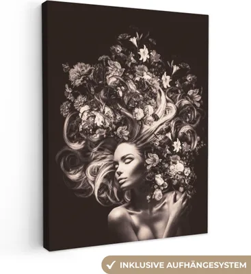Produktbild von MuchoWow® - Leinwandbilder - Blumen - Frau - Natur, Wandbild, Wanddeko Bilder Wohnzimmer, 60x80 cm