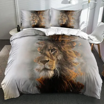 Productafbeelding van Bettenset 135x200 cm + 80x80 cm, leeuw, 3D microvezel, met rits