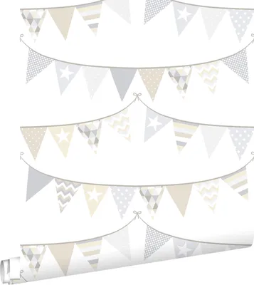 Zdjęcie produktu dla ESTAhome Tapeta flagi jasnoszarym,beżowymIw błyszczącej bieli 53 cm x 10.05 m