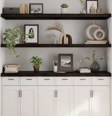 Imagen del producto de Estantería de pared, color marrón oscuro, dimensiones 180x50x(2-6) cm, fabricada en madera maciza de roble, tratada