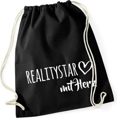 Produktbild von Huuraa Turnbeutel Ralitystar mit Herz 12 Liter Black Baumwolle Rucksack Geschenkidee