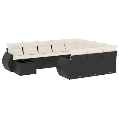 Produktbild von vidaXL 11-tlg. Garten-Sofagarnitur mit Kissen Schwarz Poly Rattan