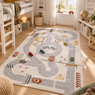 Produktbild von Kinder Teppich Maui Kids Rennbahn Autos, Größe:200x290 cm