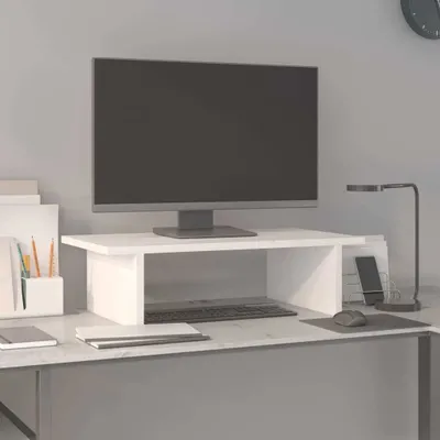 Obrázok produktu pre vidaXL Stojan na monitor biely 50x27x15 cm z masívneho borovicového dreva