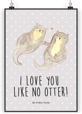Produktbild von Mr. & Mrs. Panda Bild Otter Hände halten DIN A3 - Grau Pastell - Geschenk, Verliebt, Wanddekoration, Kunstdruck, wanddeko, Paar, Wandbild, drucke, Liebe, glücklich