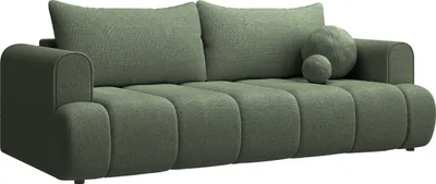 A green sofa is shown against a white background.