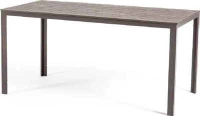 Produktbild von Rechteckiger Außentisch 156x78 cm, Stahlstruktur und Holzeffekt-Lamellen, 6 Plätze, moderner Stil für Garten oder Terrasse - THOMAS - Beige
