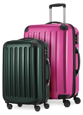 Image de Alex - Lot de 2 bagages à main + valise moyenne, set de valises de réserve Trolleys coque dure polycarbonate brillant,magenta-vert forêt