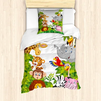 Produktbild von ABAKUHAUS Kindergarten Mantele, Cartoon Zoo Mascots, Milbensicher Allergiker geeignet mit Kissenbezügen, 135 cm x 200 cm - 80 x 80 cm, Mehrfarbig